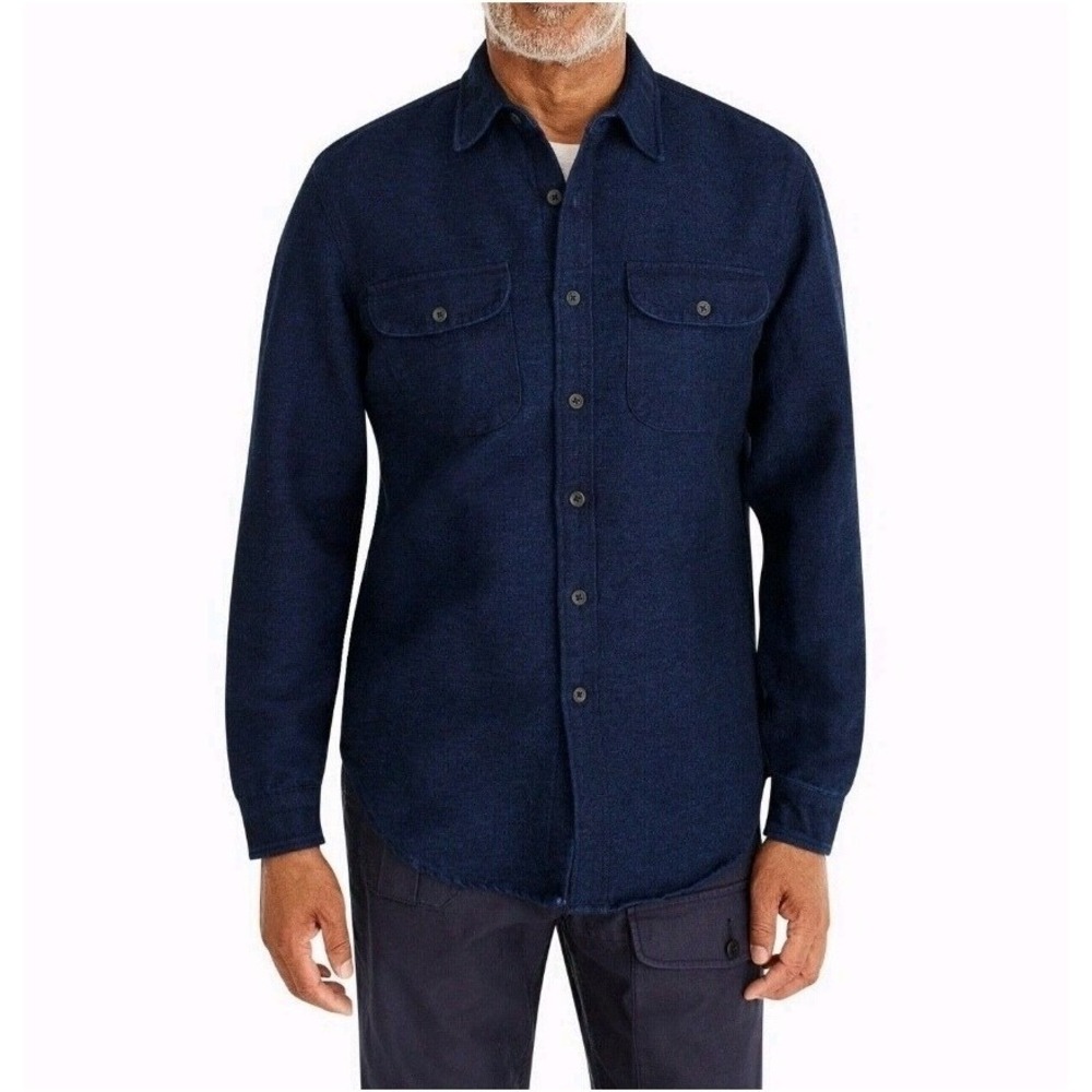 J. Crew Wallace & Barnes Indigo Sz S Heavy Chamois Flannel Cotton Shirt Workwear